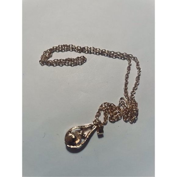 Gold AND WHITE SAPPHIRE OVAL NECKLACE - Picture 4 of 6